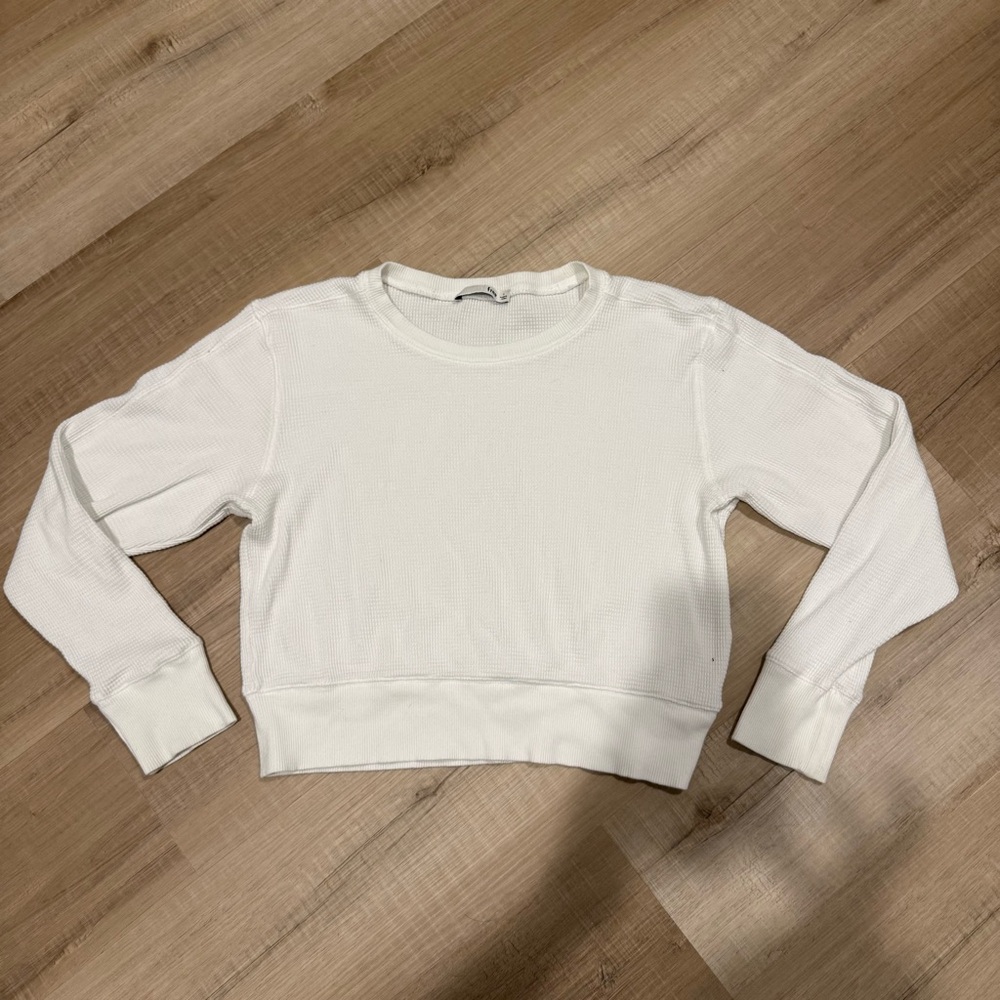 Wilfred Free White Waffle Knit Long Sleeve Top size Large